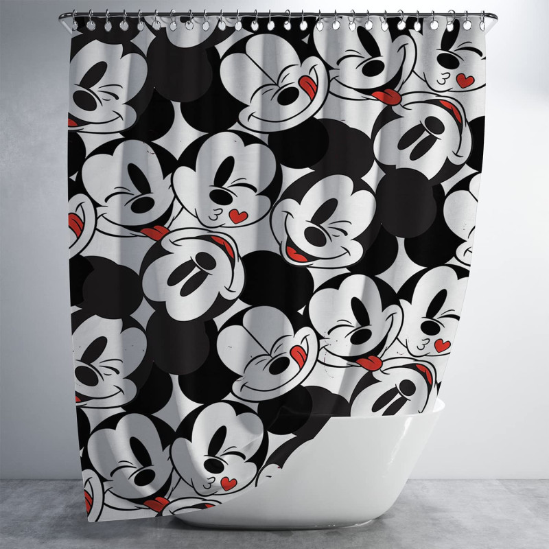 3D Printed Waterproof Polyester Pack of 1 Shower Curtain for Bathroom with 12 Hooks (Mickey Mouse)