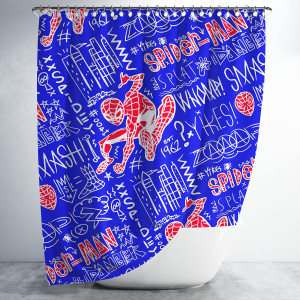 3D Printed Waterproof Polyester Pack of 1 Shower Curtain for Bathroom with 12 Hooks (Spiderman)