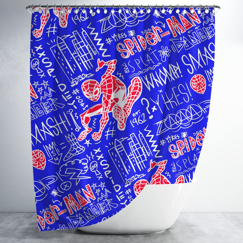 3D Printed Waterproof Polyester Pack of 1 Shower Curtain for Bathroom with 12 Hooks (Spiderman)