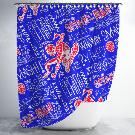 3D Printed Waterproof Polyester Pack of 1 Shower Curtain for Bathroom with 12 Hooks (Spiderman)