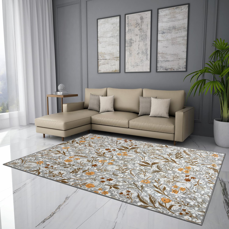 Welspun Anti – Skid & Machine Washable 981 GSM Polyester Carpet for Living Room, Bedroom & Dining Area (Beige)