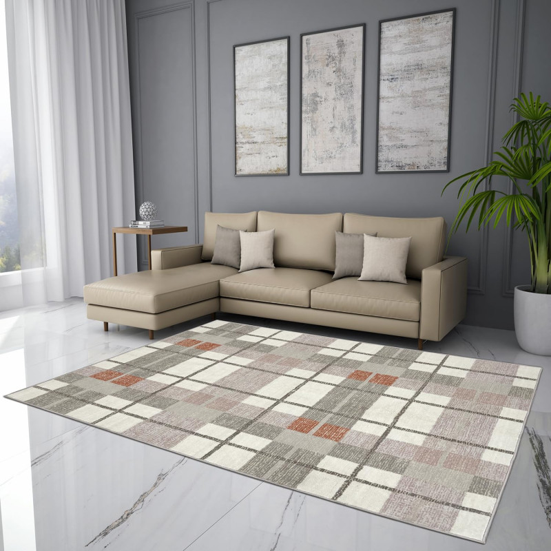 Welspun Anti – Skid & Machine Washable 981 GSM Polyester Carpet for Living Room, Bedroom & Dining Area (Cream)