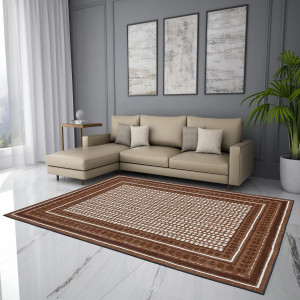 Welspun Anti – Skid & Machine Washable 981 GSM Polyester Carpet for Living Room, Bedroom & Dining Area (Dark Brown)