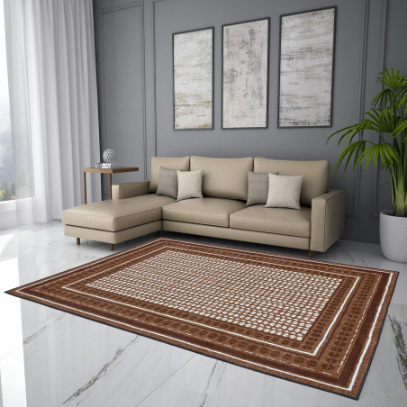 Welspun Anti – Skid & Machine Washable 981 GSM Polyester Carpet for Living Room, Bedroom & Dining Area (Dark Brown)
