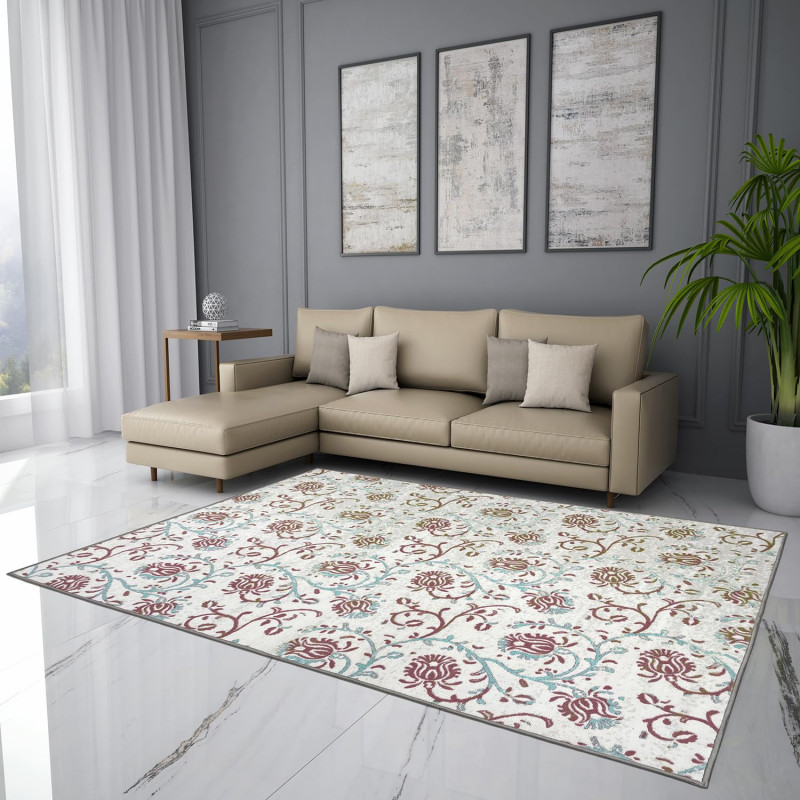 Welspun Anti – Skid & Machine Washable 981 GSM Polyester Carpet for Living Room, Bedroom & Dining Area (Light Beige)