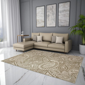 Welspun Anti – Skid & Machine Washable 981 GSM Polyester Carpet for Living Room, Bedroom & Dining Area (Light Brown)