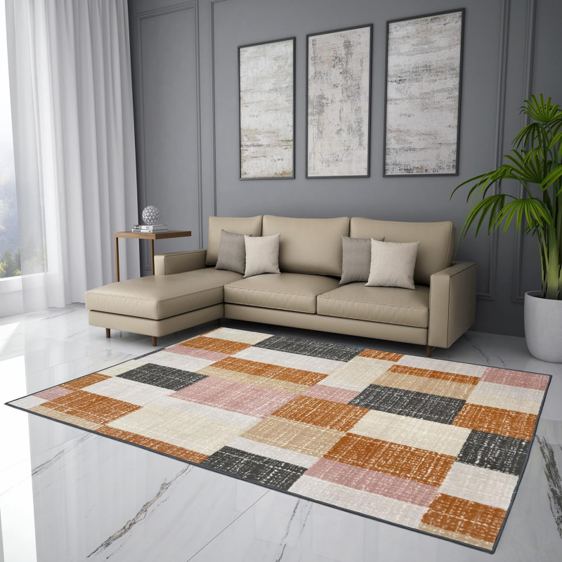 Welspun Anti – Skid & Machine Washable 981 GSM Polyester Carpet for Living Room, Bedroom & Dining Area (Rust)