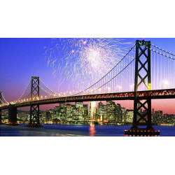 3D Printed Blackout Fabric Set of 2 Curtains for Bedroom (Oakland Bay Bridge with Fireworks in San Francisco, California)