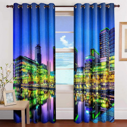 3D Printed Blackout Fabric Set of 2 Curtains for Bedroom (Colorful Building Lights at Sea-Shore of the Media City)