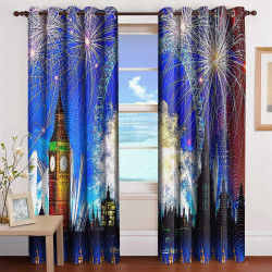 3D Printed Blackout Fabric Set of 2 Curtains for Bedroom (Elizabeth Tower with Sparkling Lights in London Evening)