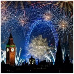 3D Printed Blackout Fabric Set of 2 Curtains for Bedroom (Elizabeth Tower with Sparkling Lights in London Evening)