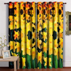 3D Printed Blackout Fabric Set of 2 Curtains for Bedroom (Bunch of Yellow Flowers in a Forest)