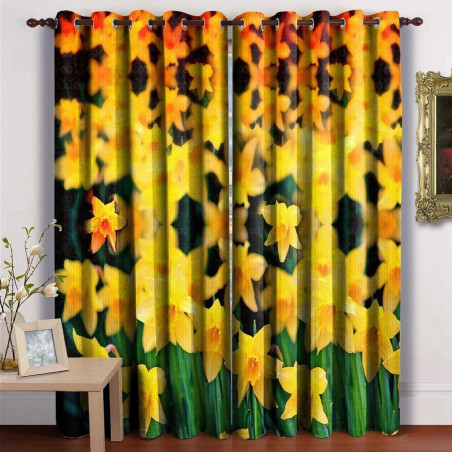 3D Printed Blackout Fabric Set of 2 Curtains for Bedroom (Bunch of Yellow Flowers in a Forest)