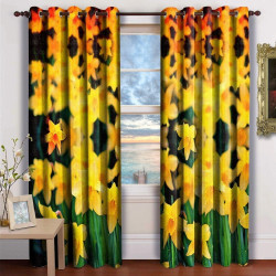 3D Printed Blackout Fabric Set of 2 Curtains for Bedroom (Bunch of Yellow Flowers in a Forest)